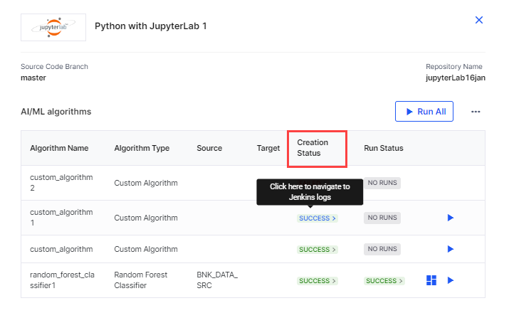 Data Analytics Creation Status Logs